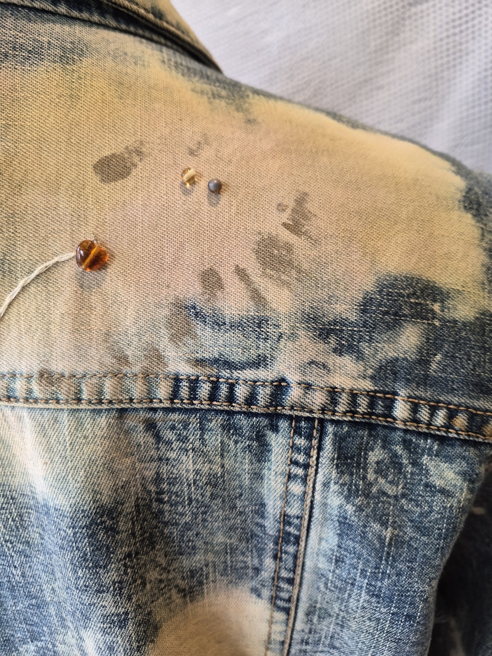 Upcycled Y2K Blue and Cream Embellished Denim Jacket - Picture 9 of 16